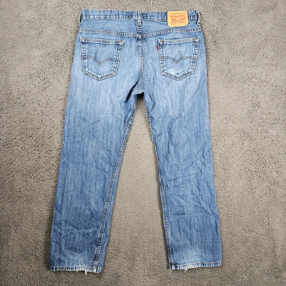 Levis 569 Mens Loose Straight‎ Leg Jeans 34x32 Blue Medium Wash Distressed Denim